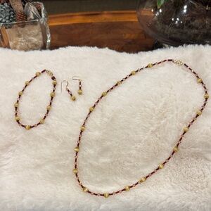 Chic Gold and Red Beaded Necklace Set